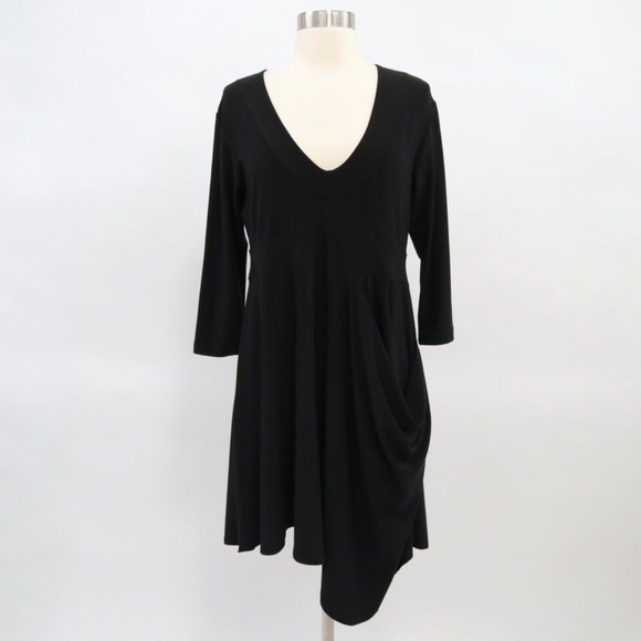 SYMPLI Black Vee Neck Asymetrical Tunic / Mini Dress  MADE IN CANADA US Sz 10 - Picture 1 of 9